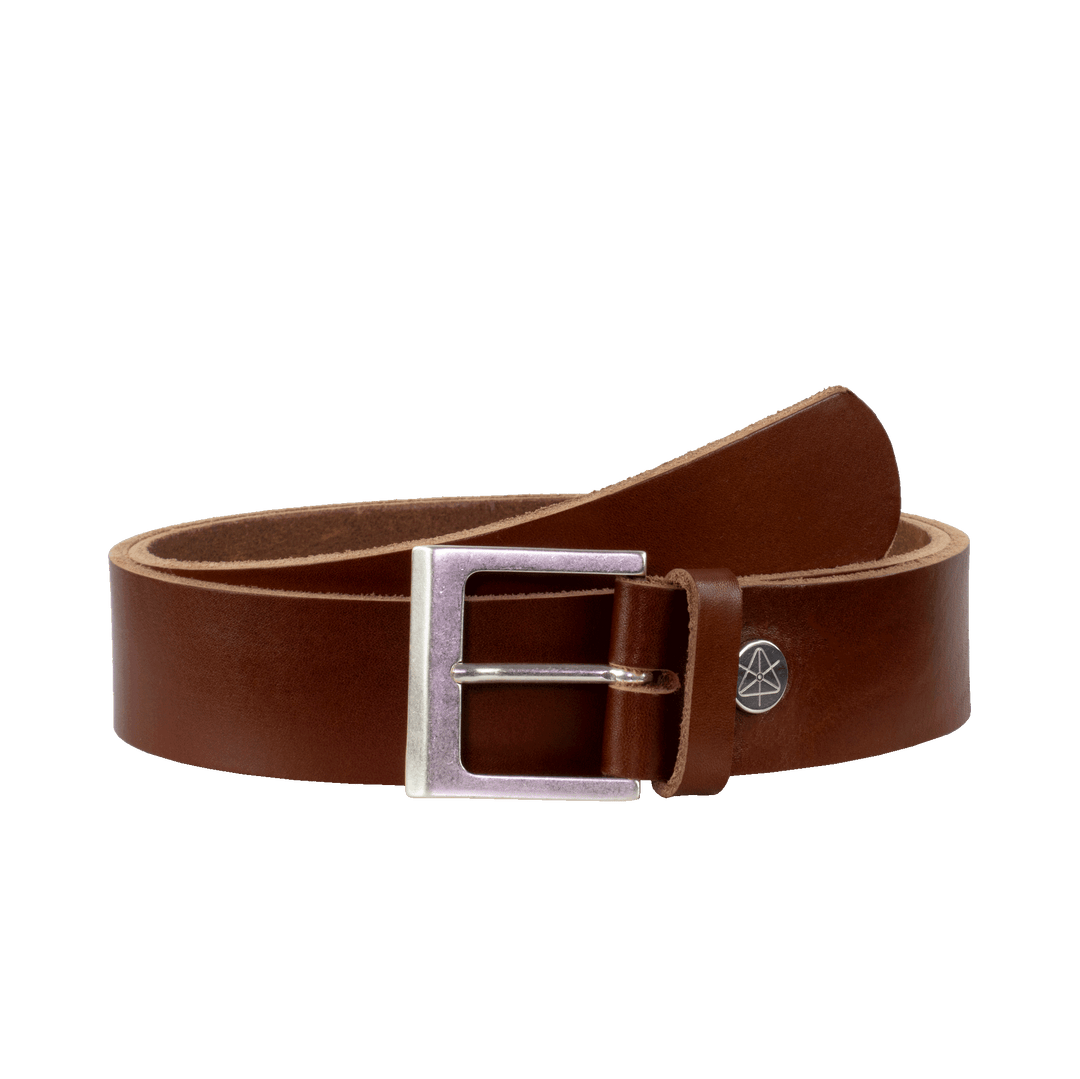 Ledergürtel 4cm mit Schnalle Graz silber matt cognac ohne Muster