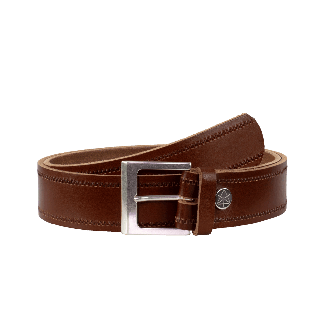 Ledergürtel 4cm mit Schnalle Graz silber matt cognac Reißverschluss