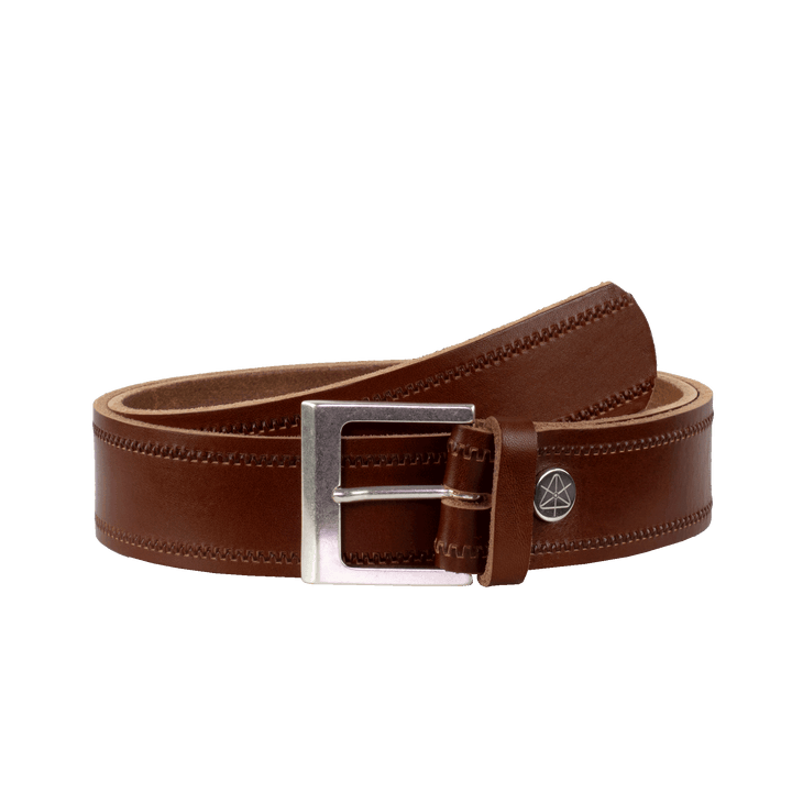 Ledergürtel 4cm mit Schnalle Graz silber matt cognac Reißverschluss
