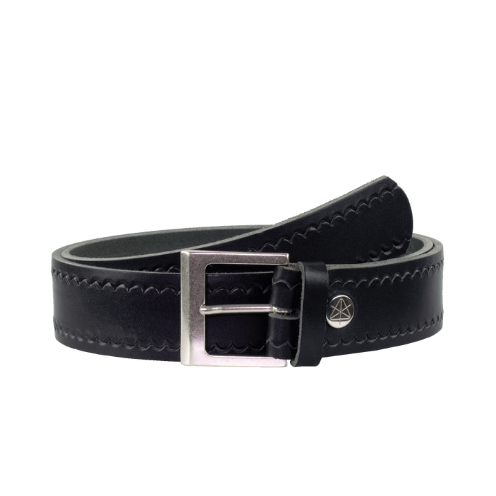 Ledergürtel 4cm mit Schnalle Graz silber matt navi kleine Welle