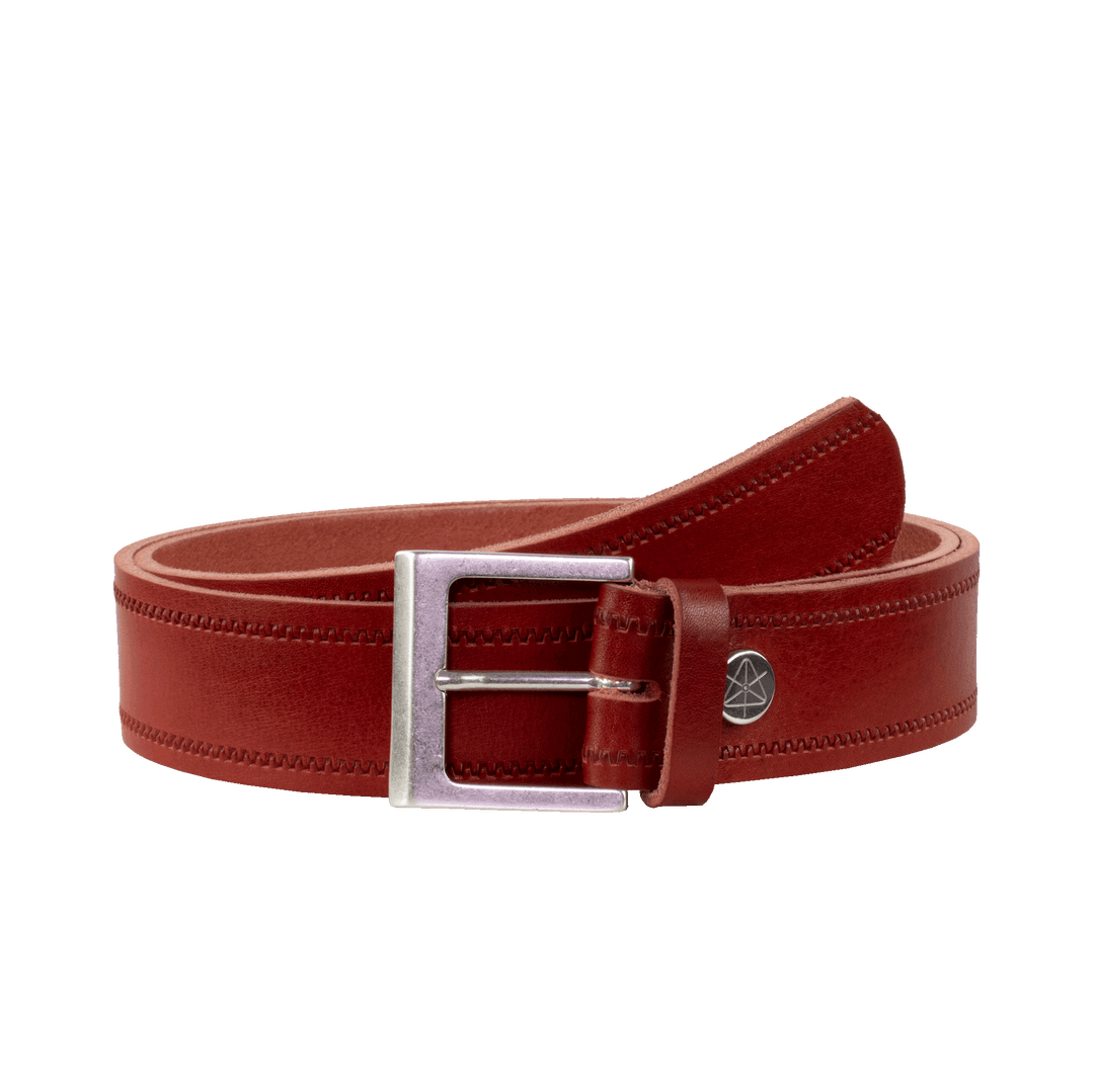 Ledergürtel 4cm mit Schnalle Graz silber matt rot Reißverschluss