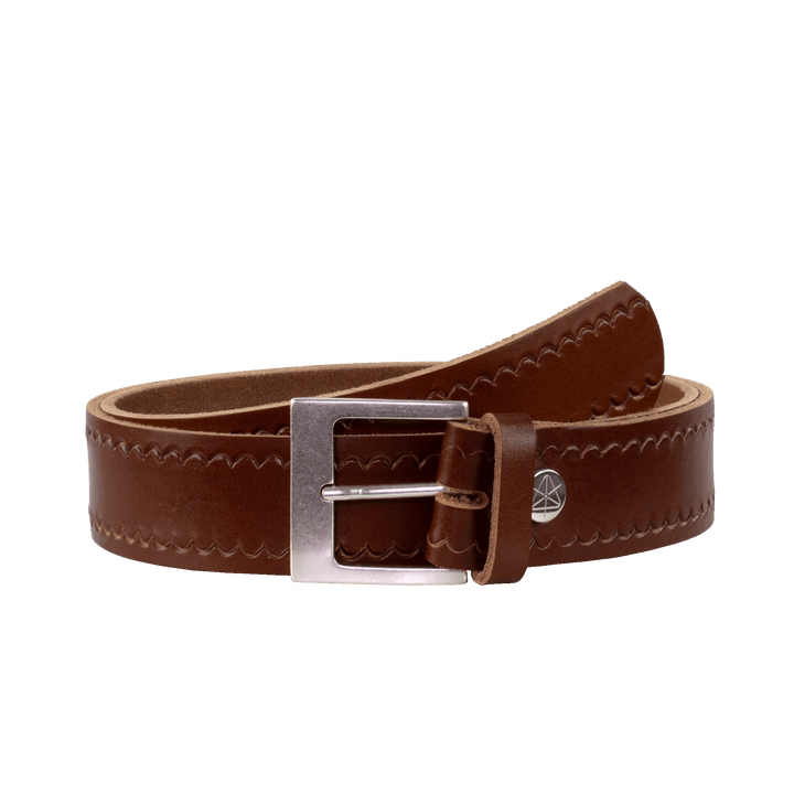 Ledergürtel 4cm mit Schnalle Odessa silber cognac kleine Welle
