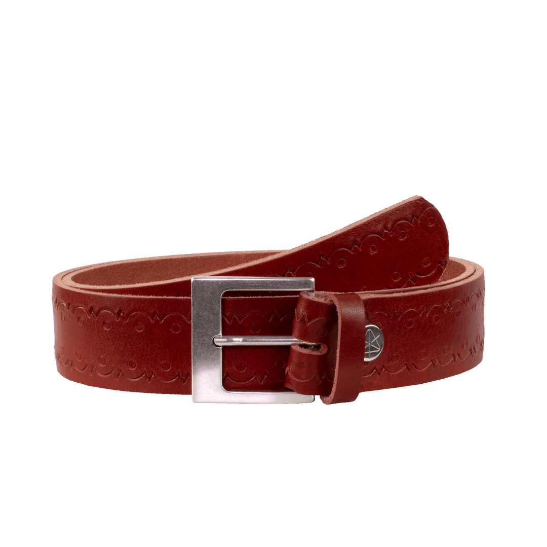 Ledergürtel 4cm mit Schnalle Odessa silber rot Lochwelle