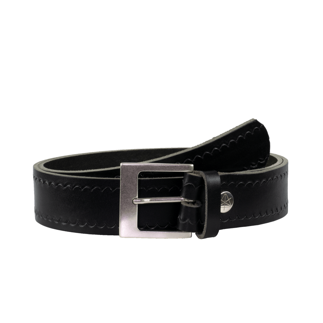 Ledergürtel 4cm mit Schnalle Odessa silber schwarz kleine Welle
