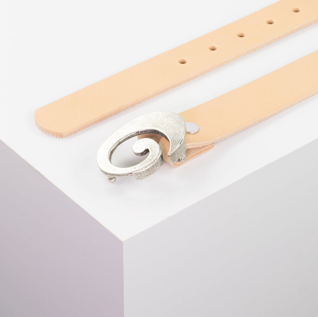 Ledergürtel 3cm mit Schnalle Schnecke silber matt natur ohne Muster