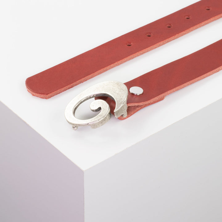 Ledergürtel 3cm mit Schnalle Schnecke silber matt rot ohne Muster