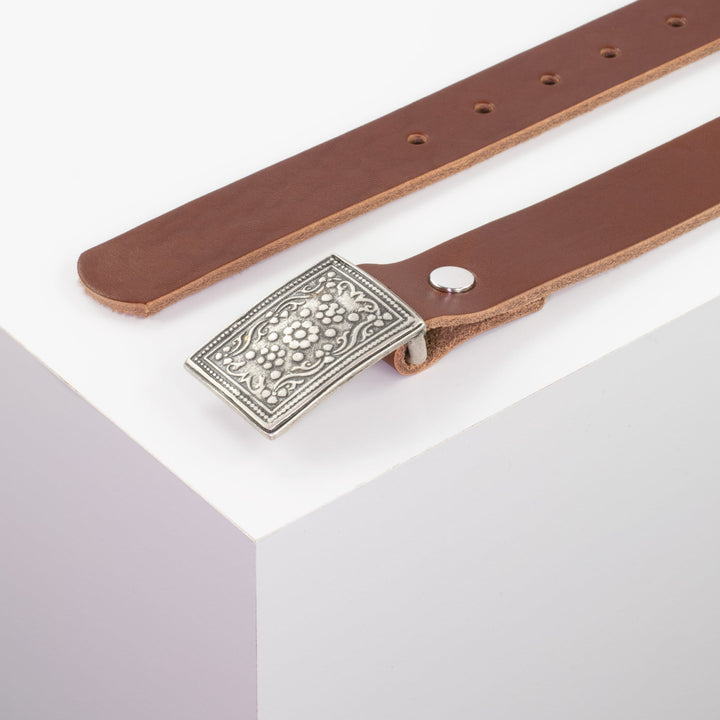 Ledergürtel 3cm mit Schnalle Kitzbühel silber cognac ohne Muster