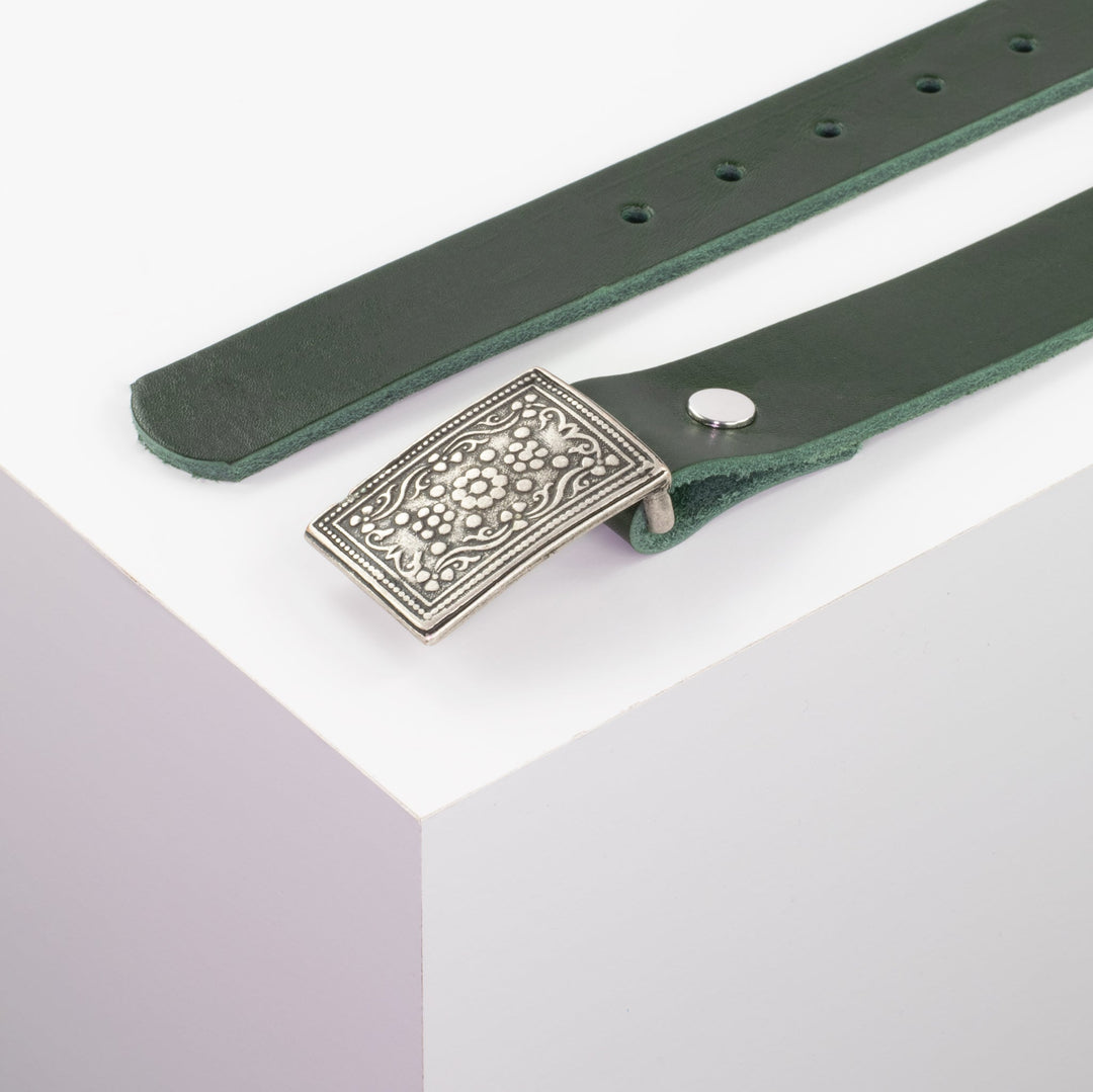 Ledergürtel 3cm mit Schnalle Kitzbühel silber grün ohne Muster