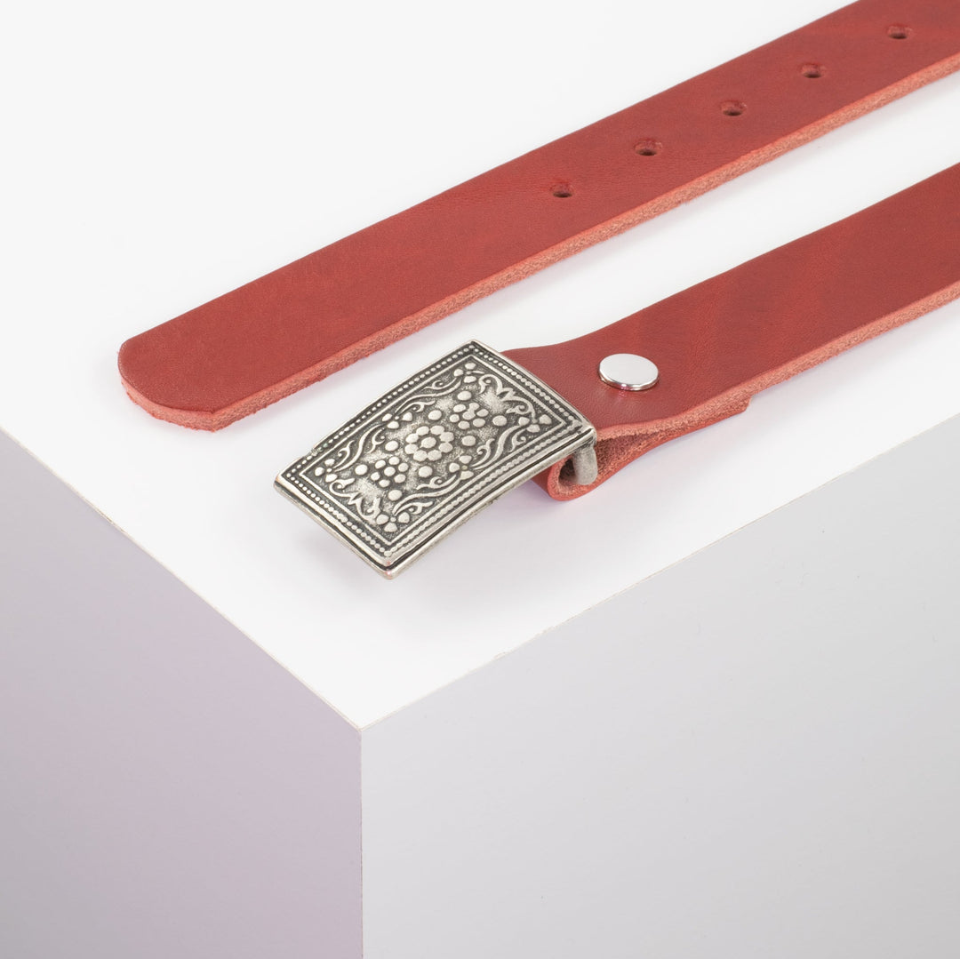 Ledergürtel 3cm mit Schnalle Kitzbühel silber rot ohne Muster