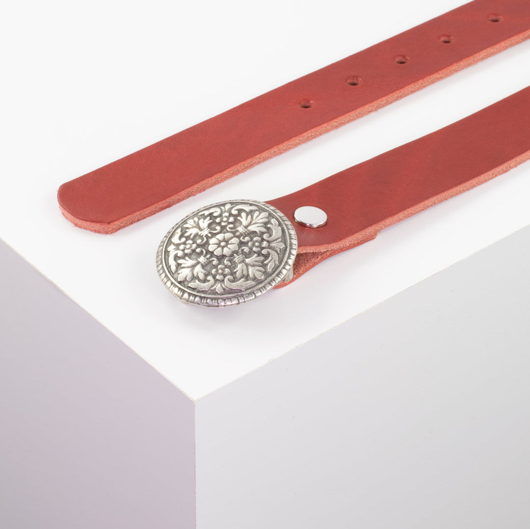 Ledergürtel 3cm mit Schnalle Montafon silber rot ohne Muster