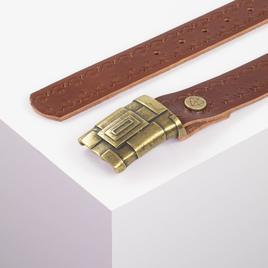 Ledergürtel 3,5cm mit Schnalle Athen messing cognac Lochwelle