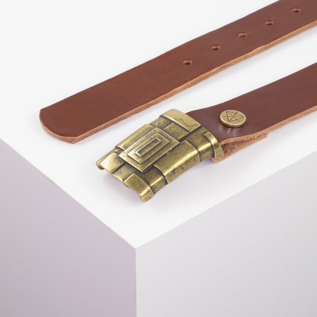 Ledergürtel 3,5cm mit Schnalle Athen messing cognac ohne Muster