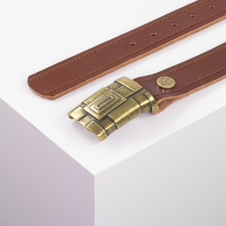 Ledergürtel 3,5cm mit Schnalle Athen messing cognac Reißverschluss