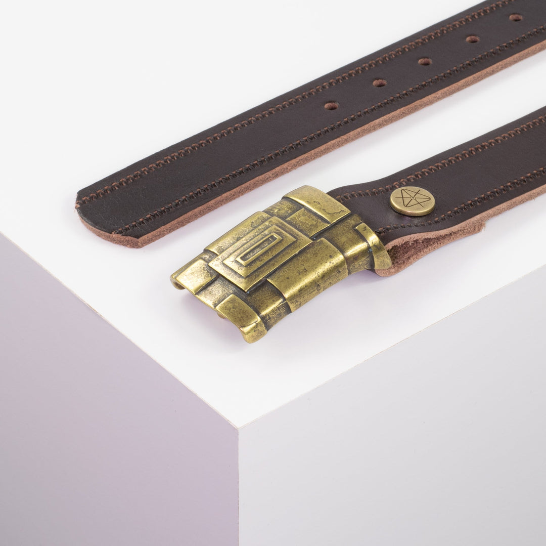 Ledergürtel 3,5cm mit Schnalle Athen messing dunkelbraun Reißverschluss