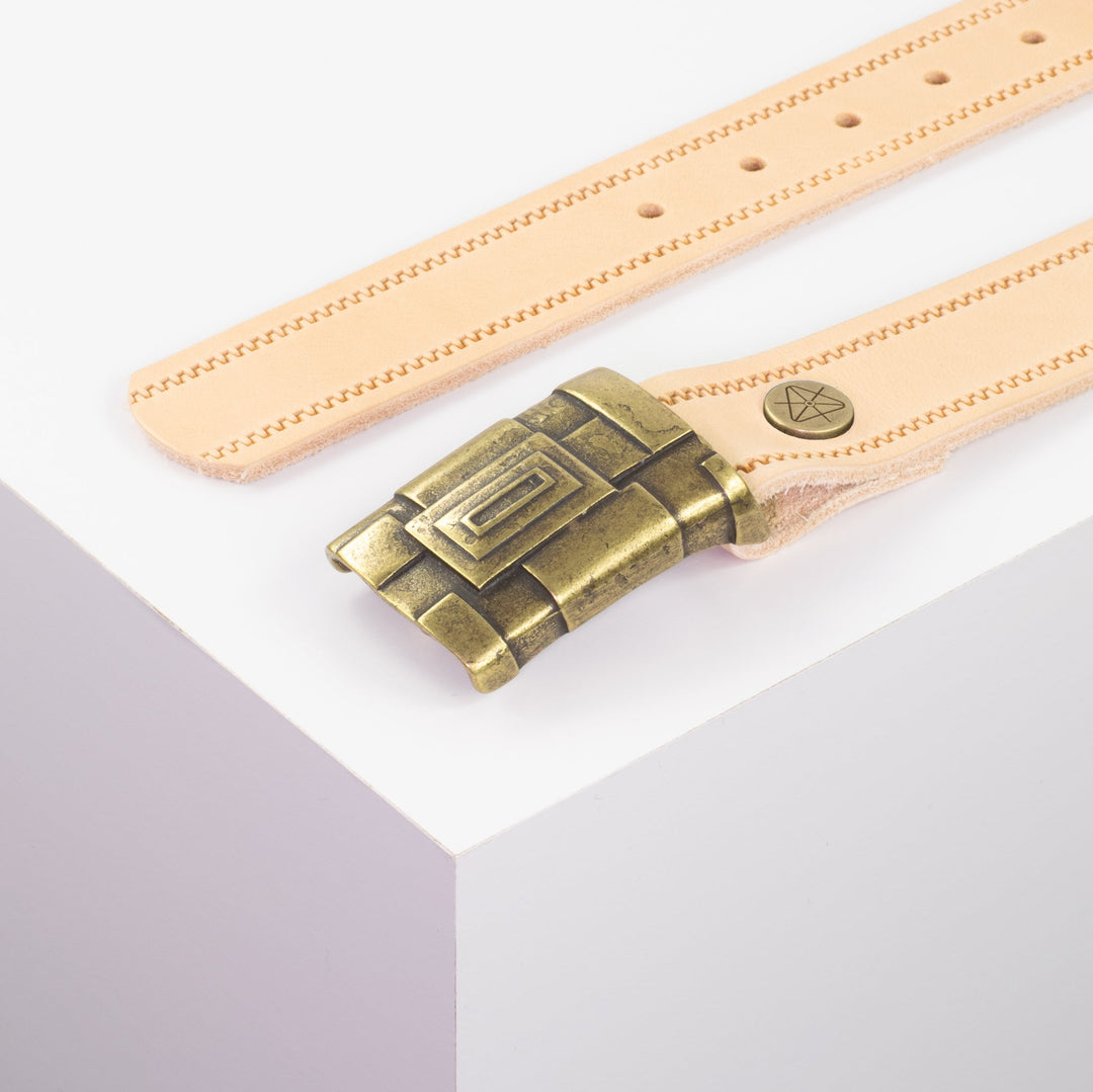Ledergürtel 3,5cm mit Schnalle Athen messing natur Reißverschluss