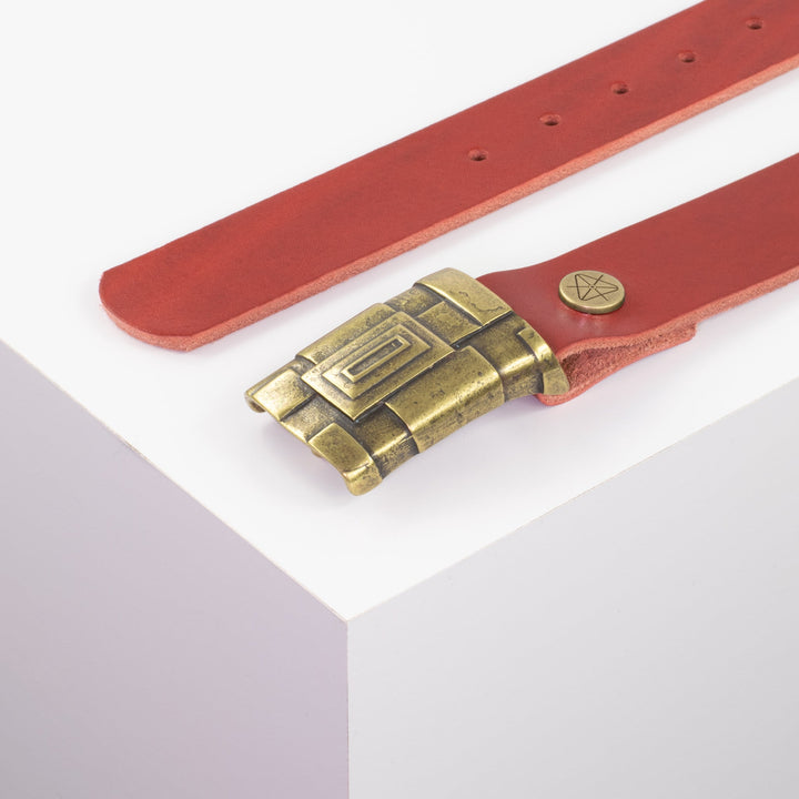 Ledergürtel 3,5cm mit Schnalle Athen messing rot ohne Muster