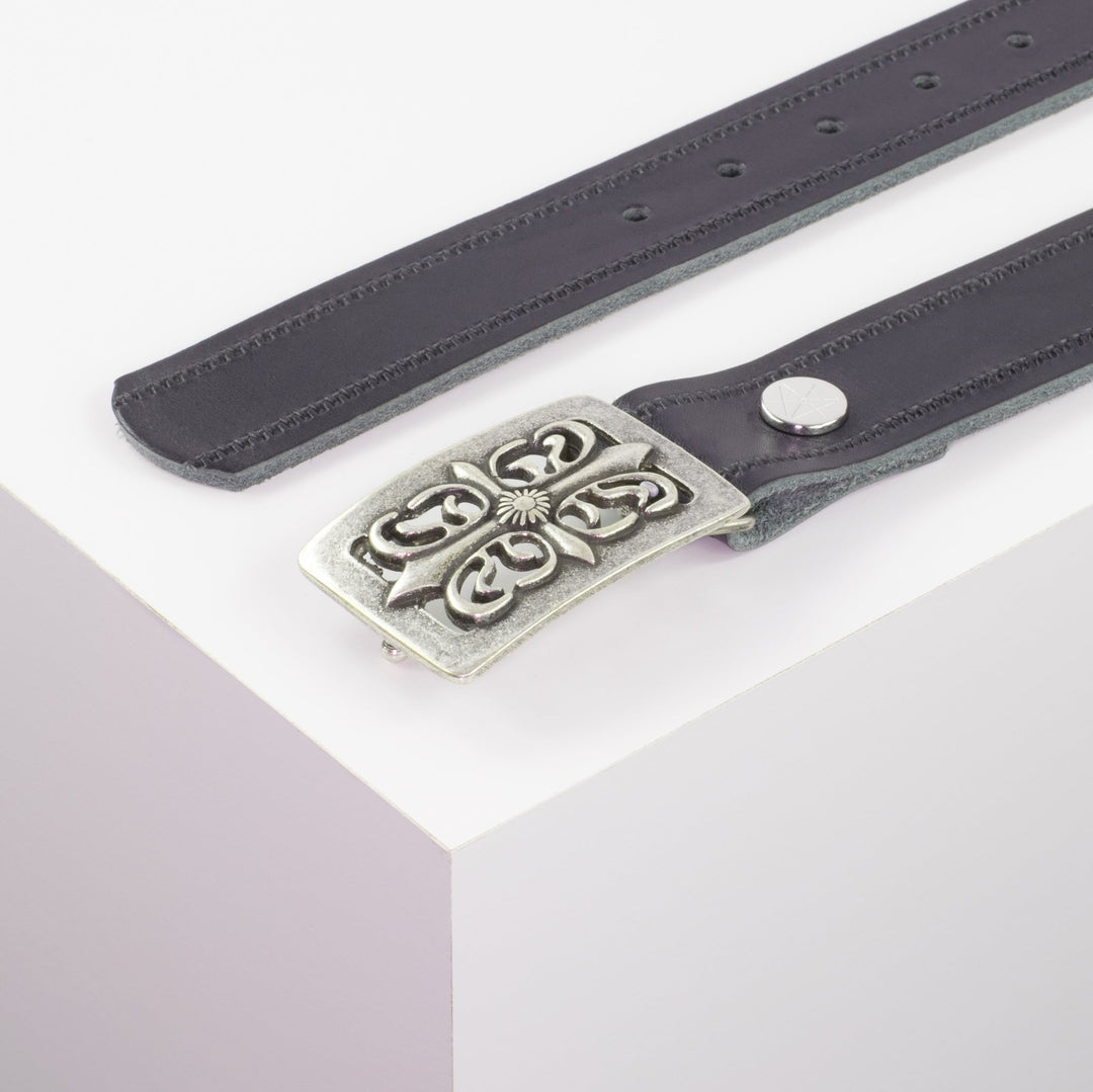 Ledergürtel 3,5cm mit Schnalle Ritter silber navi Reißverschluss