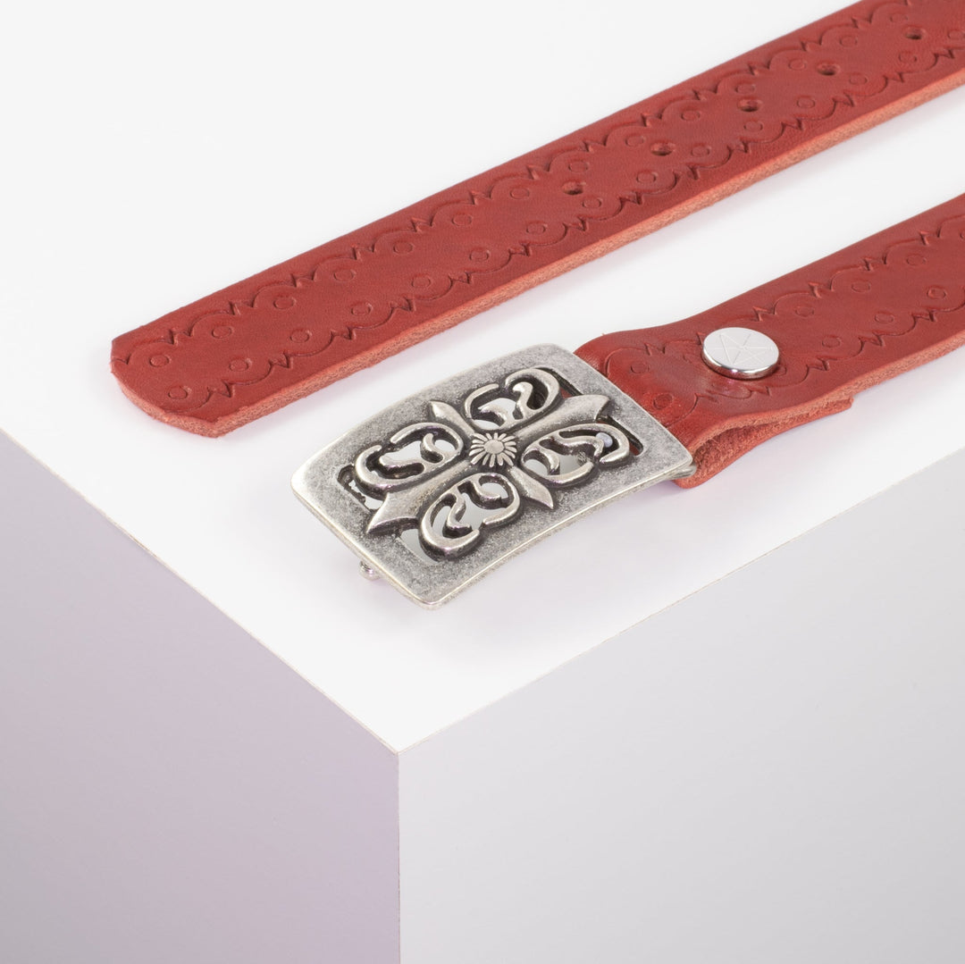 Ledergürtel 3,5cm mit Schnalle Ritter silber rot Lochwelle