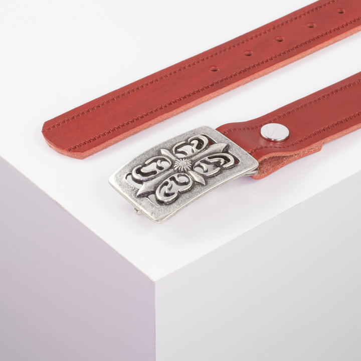 Ledergürtel 3,5cm mit Schnalle Ritter silber rot Reißverschluss