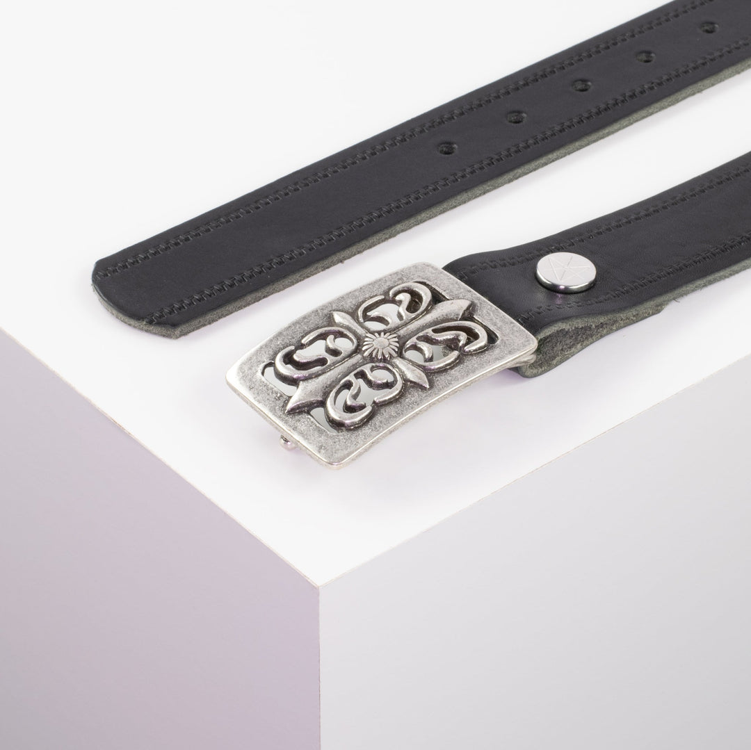 Ledergürtel 3,5cm mit Schnalle Ritter silber schwarz Reißverschluss