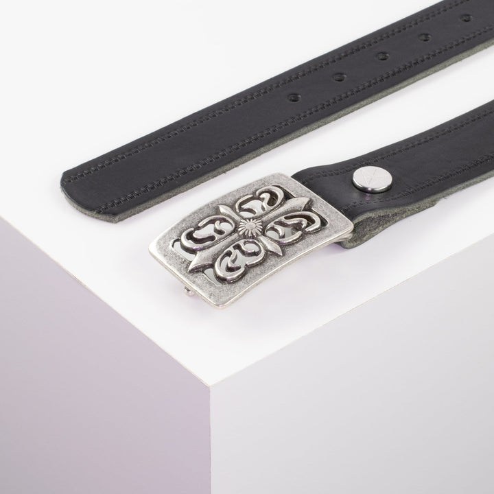 Ledergürtel 3,5cm mit Schnalle Ritter silber schwarz Reißverschluss