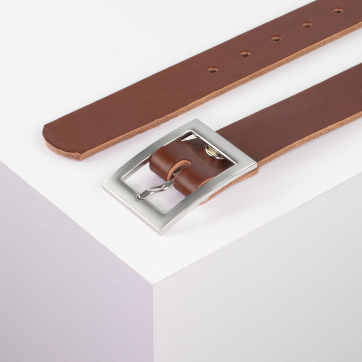 Ledergürtel 3,5cm mit Schnalle Sydney cognac ohne Muster