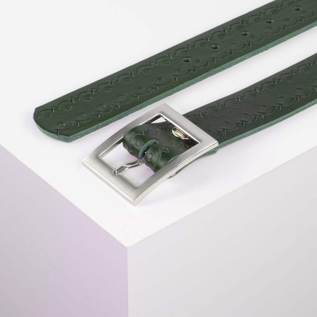 Ledergürtel 3,5cm mit Schnalle Sydney grün Lochwelle