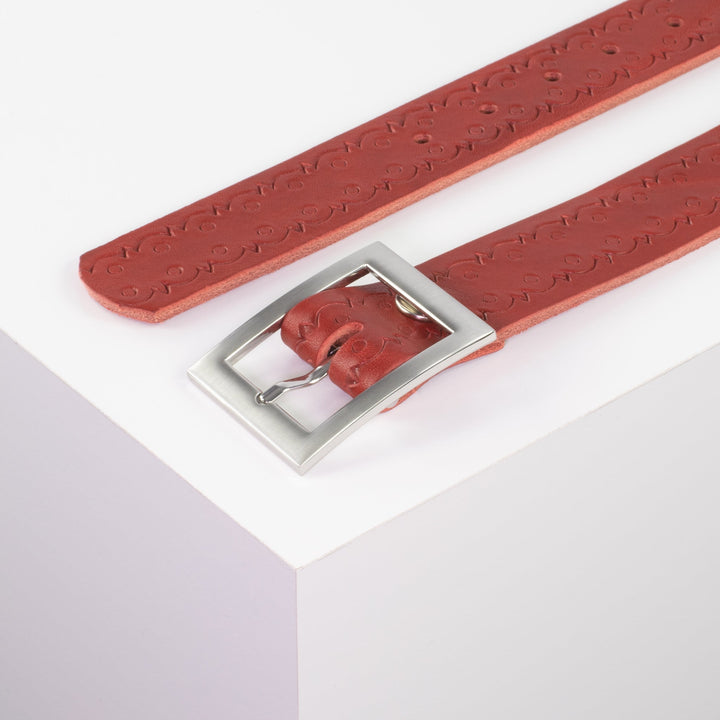 Ledergürtel 3,5cm mit Schnalle Sydney rot Lochwelle