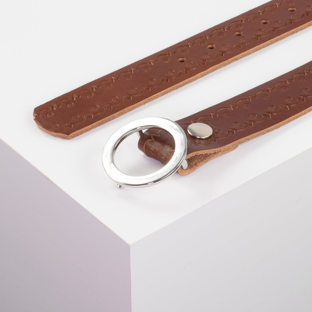 Ledergürtel 3,5cm mit Schnalle Ronda cognac Lochwelle