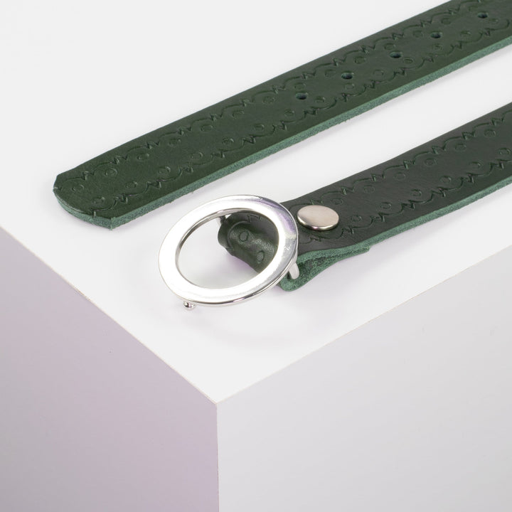 Ledergürtel 3,5cm mit Schnalle Ronda grün Lochwelle
