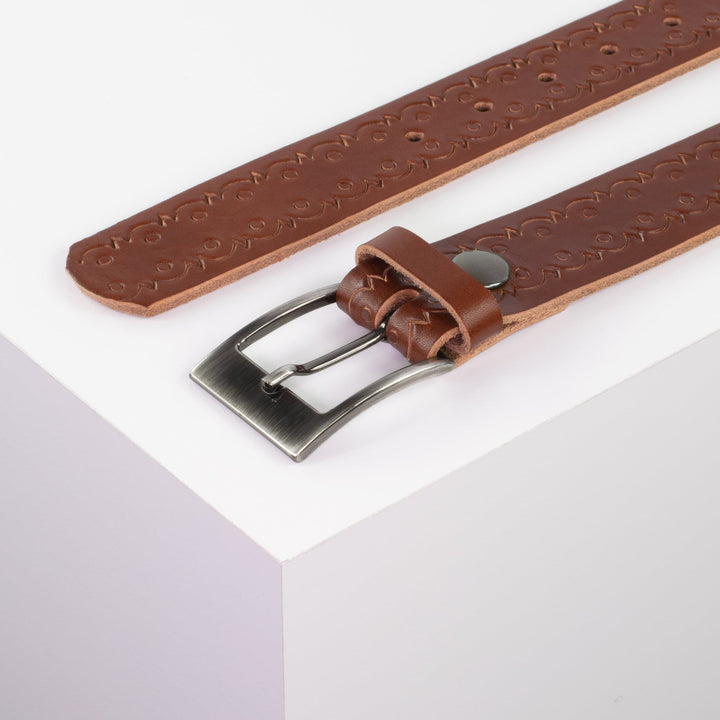 Ledergürtel 3,5cm mit Schnalle Barcelona cognac Lochwelle
