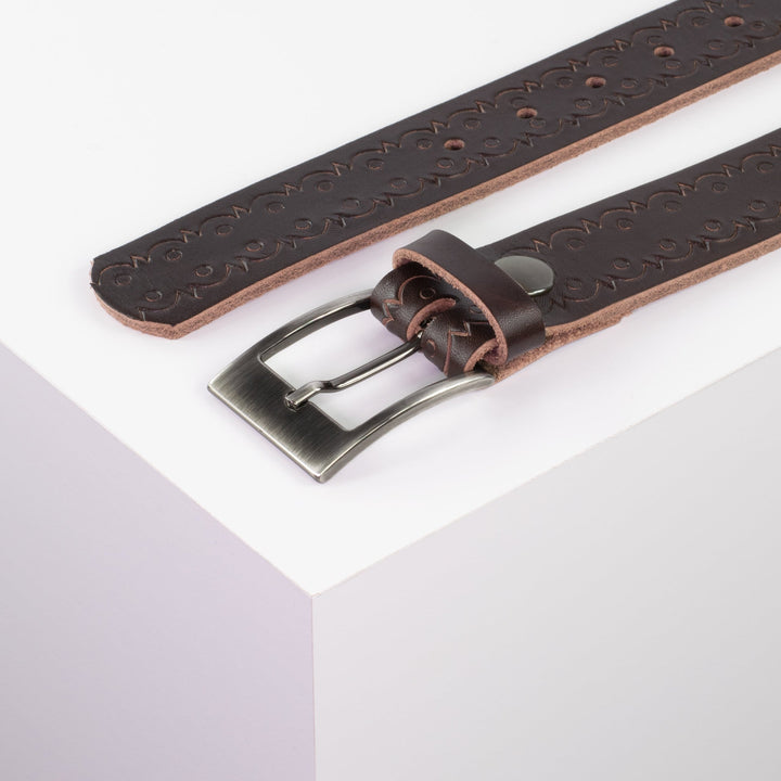 Ledergürtel 3,5cm mit Schnalle Barcelona dunkelbraun Lochwelle
