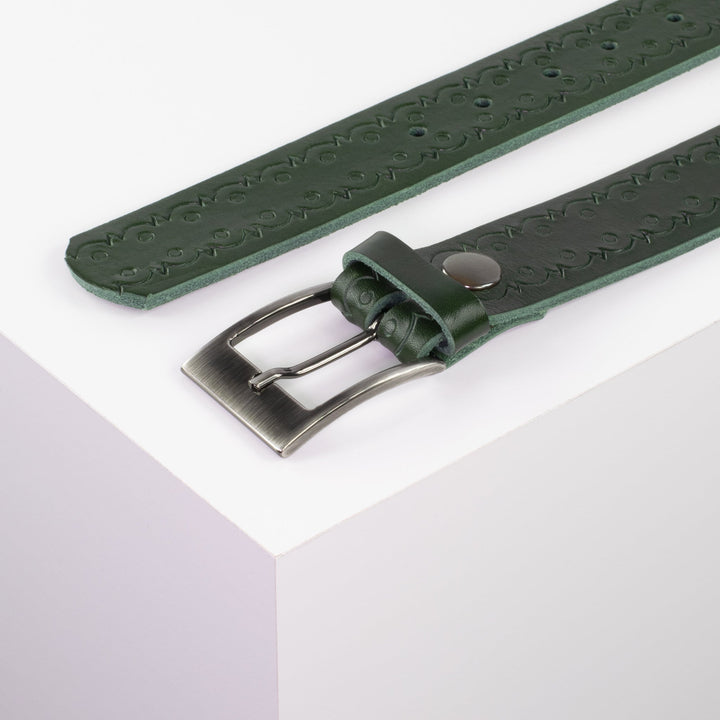 Ledergürtel 3,5cm mit Schnalle Barcelona grün Lochwelle