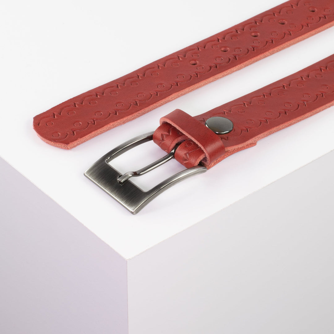 Ledergürtel 3,5cm mit Schnalle Barcelona rot Lochwelle