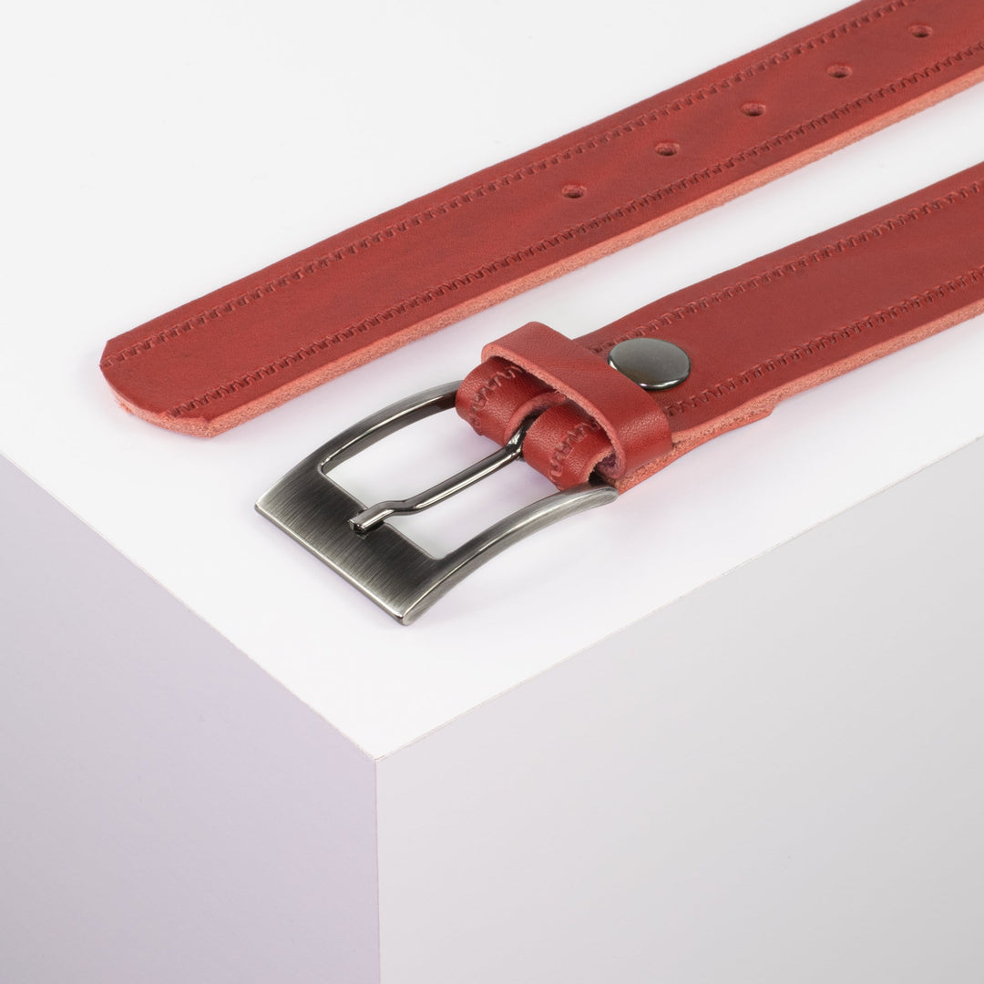 Ledergürtel 3,5cm mit Schnalle Barcelona rot Reißverschluss