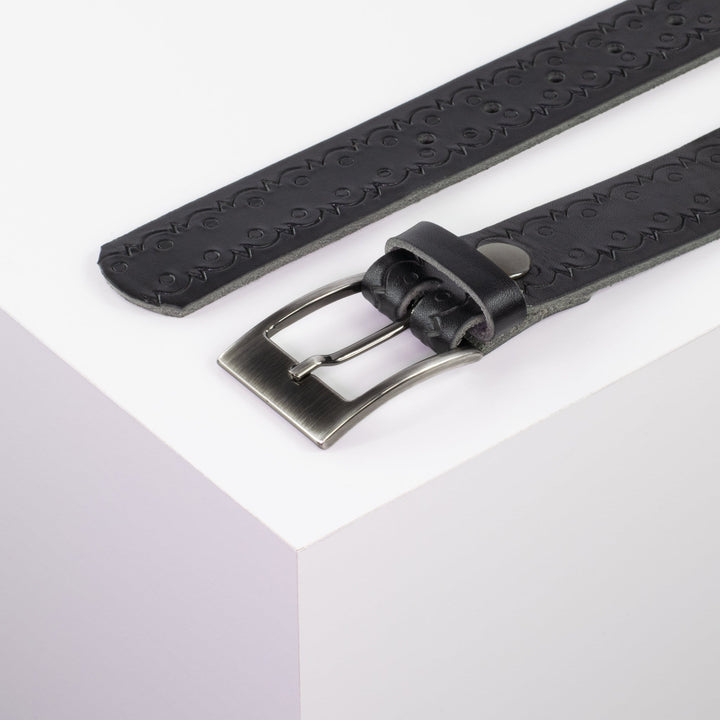 Ledergürtel 3,5cm mit Schnalle Barcelona schwarz Lochwelle