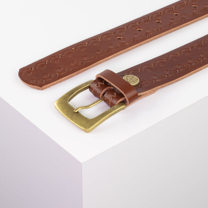 Ledergürtel 3,5cm mit Schnalle Madrid messing cognac Lochwelle