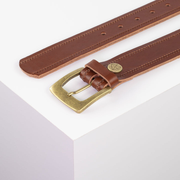 Ledergürtel 3,5cm mit Schnalle Madrid messing cognac Reißverschluss