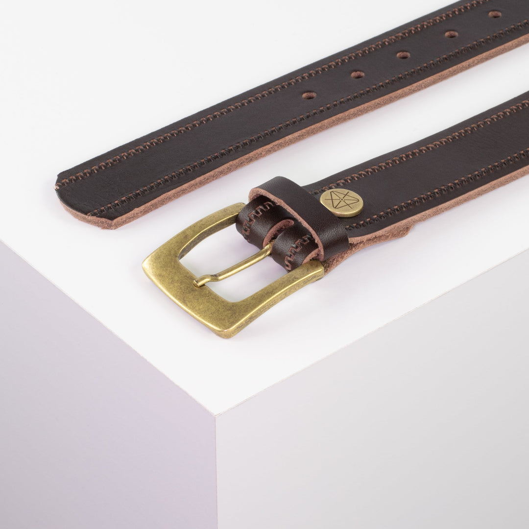 Ledergürtel 3,5cm mit Schnalle Madrid messing dunkelbraun Reißverschluss