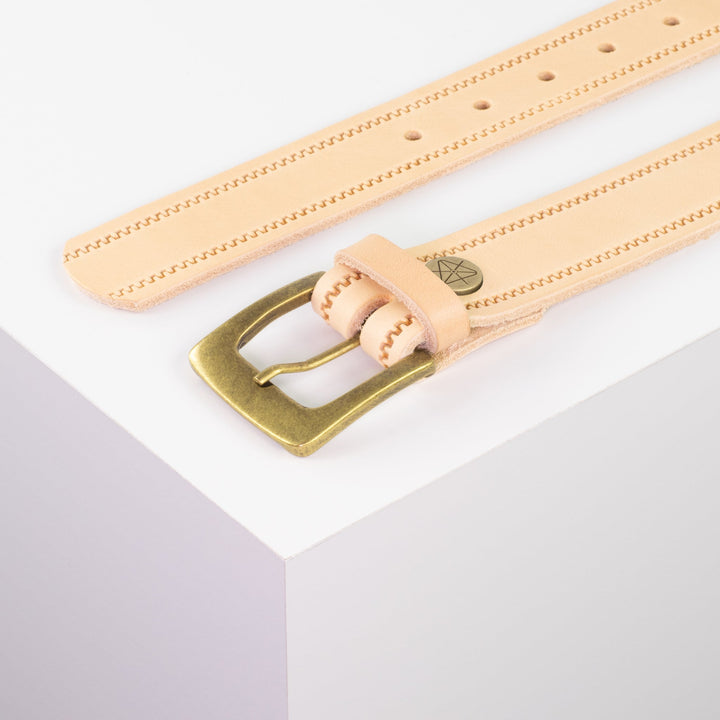 Ledergürtel 3,5cm mit Schnalle Madrid messing natur Reißverschluss