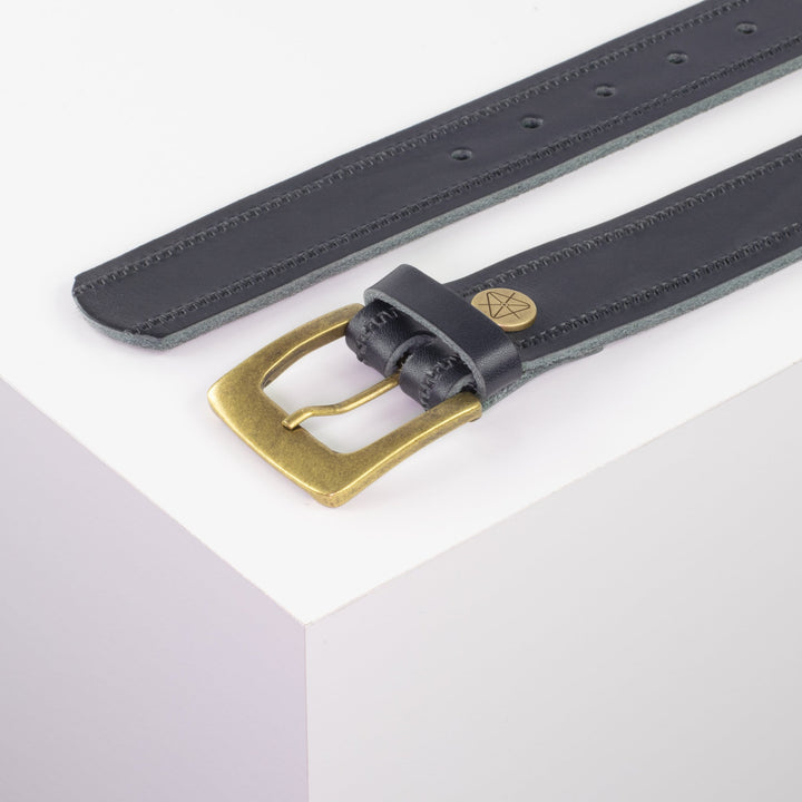 Ledergürtel 3,5cm mit Schnalle Madrid messing navi Reißverschluss