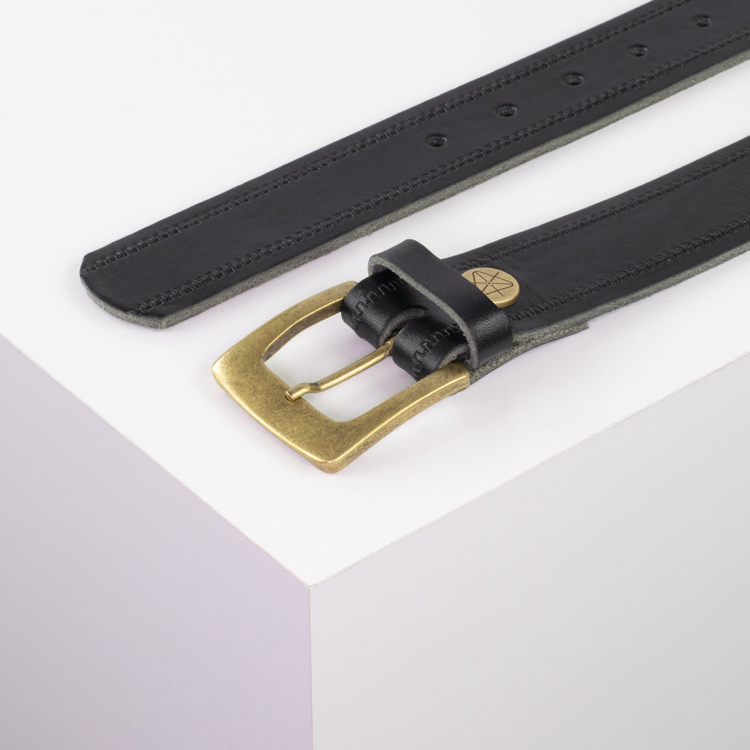 Ledergürtel 3,5cm mit Schnalle Madrid messing schwarz Reißverschluss