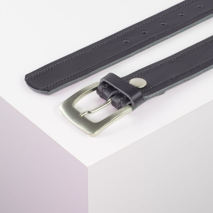 Ledergürtel 3,5cm mit Schnalle Madrid silber glänzend navi Reißverschluss