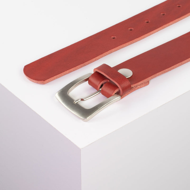 Ledergürtel 3,5cm mit Schnalle Madrid silber glänzend rot ohne Muster