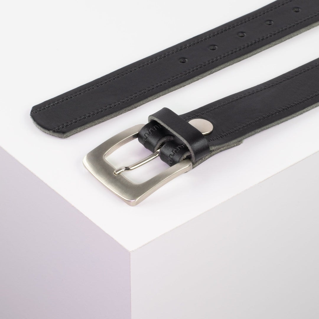 Ledergürtel 3,5cm mit Schnalle Madrid silber glänzend schwarz Reißverschluss