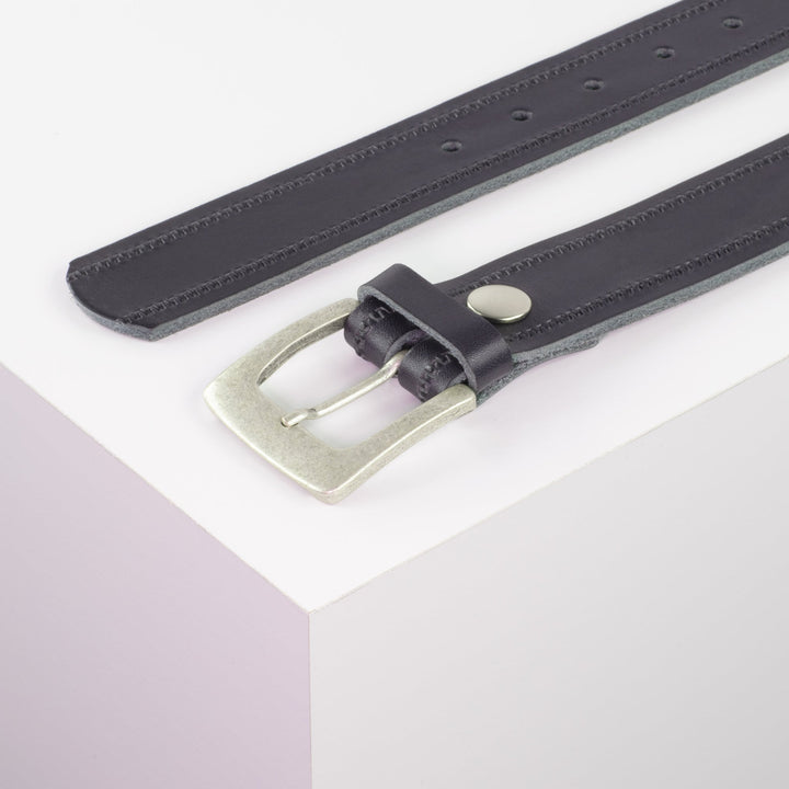 Ledergürtel 3,5cm mit Schnalle Madrid silber matt navi Reißverschluss