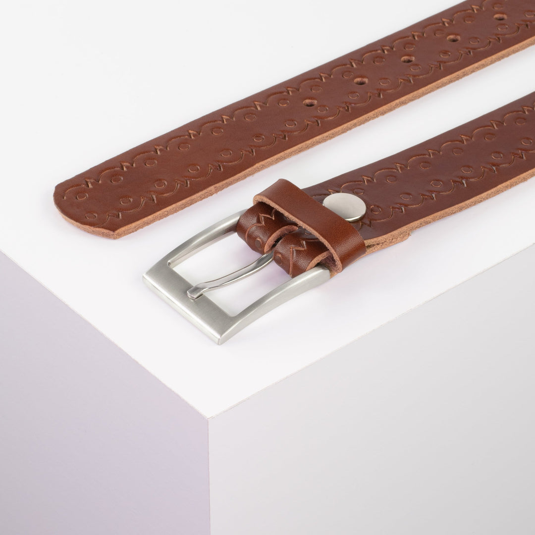 Ledergürtel 3,5cm mit Schnalle New York cognac Lochwelle