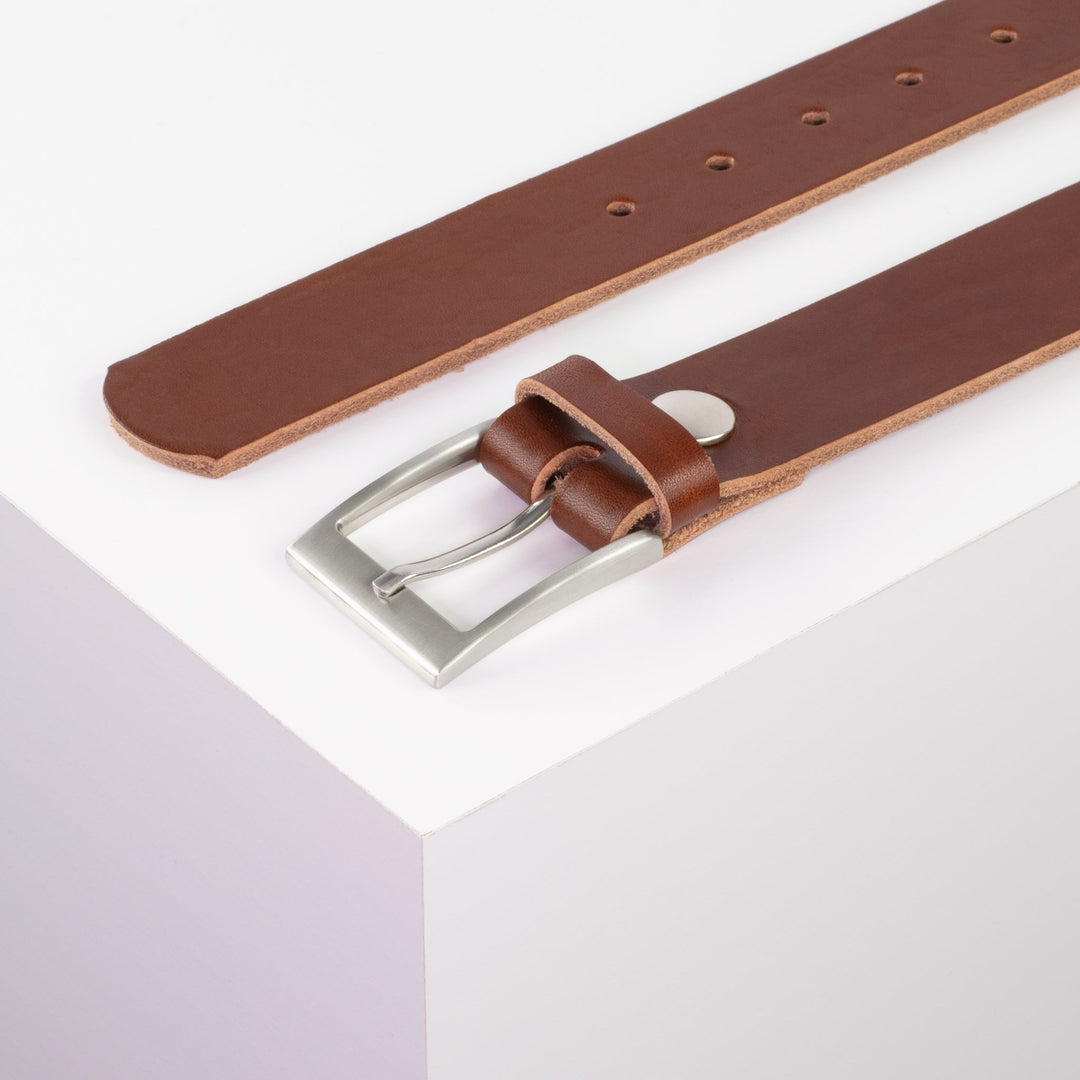 Ledergürtel 3,5cm mit Schnalle New York cognac ohne Muster