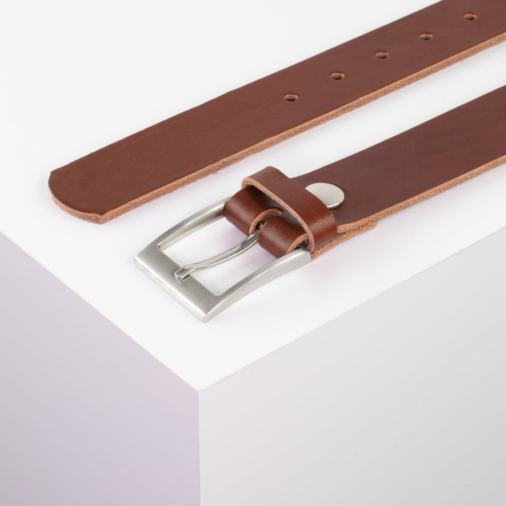 Ledergürtel 3,5cm mit Schnalle New York cognac ohne Muster