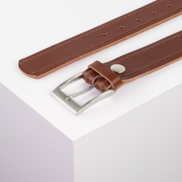 Ledergürtel 3,5cm mit Schnalle New York cognac Reißverschluss